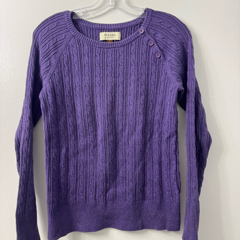 Sonoma Purple Button-Detail Sweater